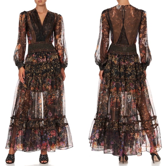 Camilla Dresses & Skirts - CAMILLA Australia Blushing Manor two-piece black silk bodysuit skirt set